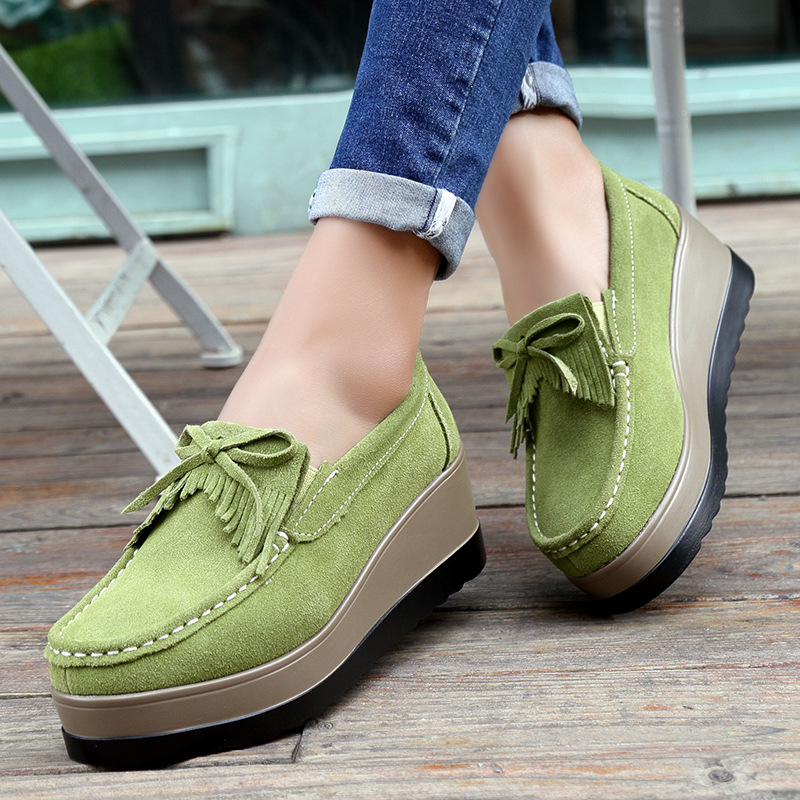Tassel Fringe Trim - Fashon Green Suede Shoes of Women
