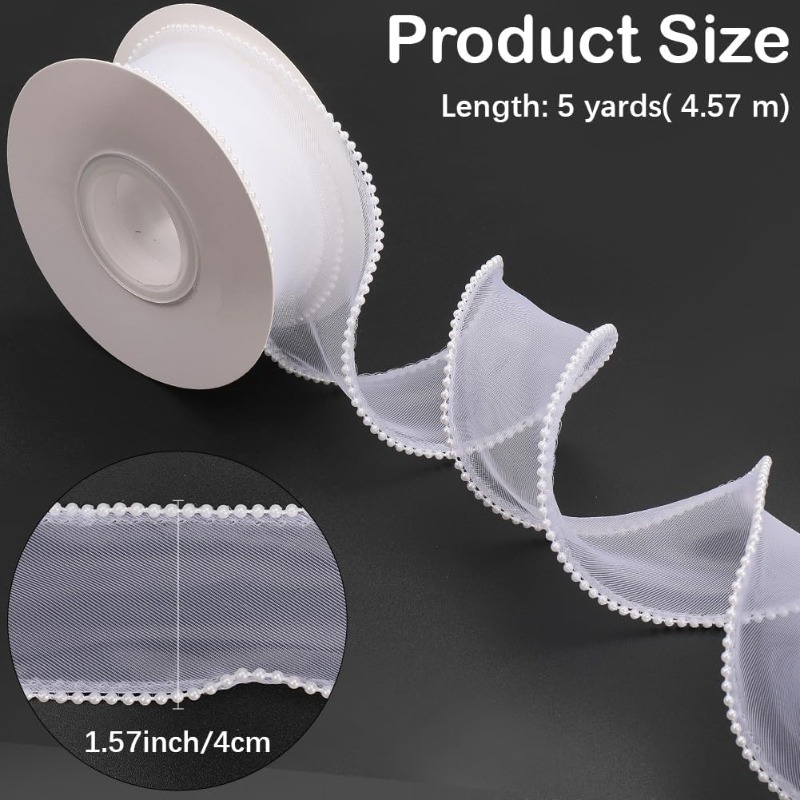 5 Yards White Faux Pearl Edge  - Organza Ribbon Spool review and price