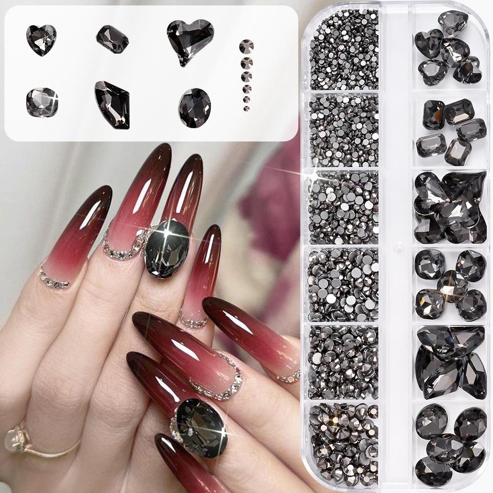 12Grids 3D Black Heart/Square/ - Hotfix Rhinestone Sheet review and price