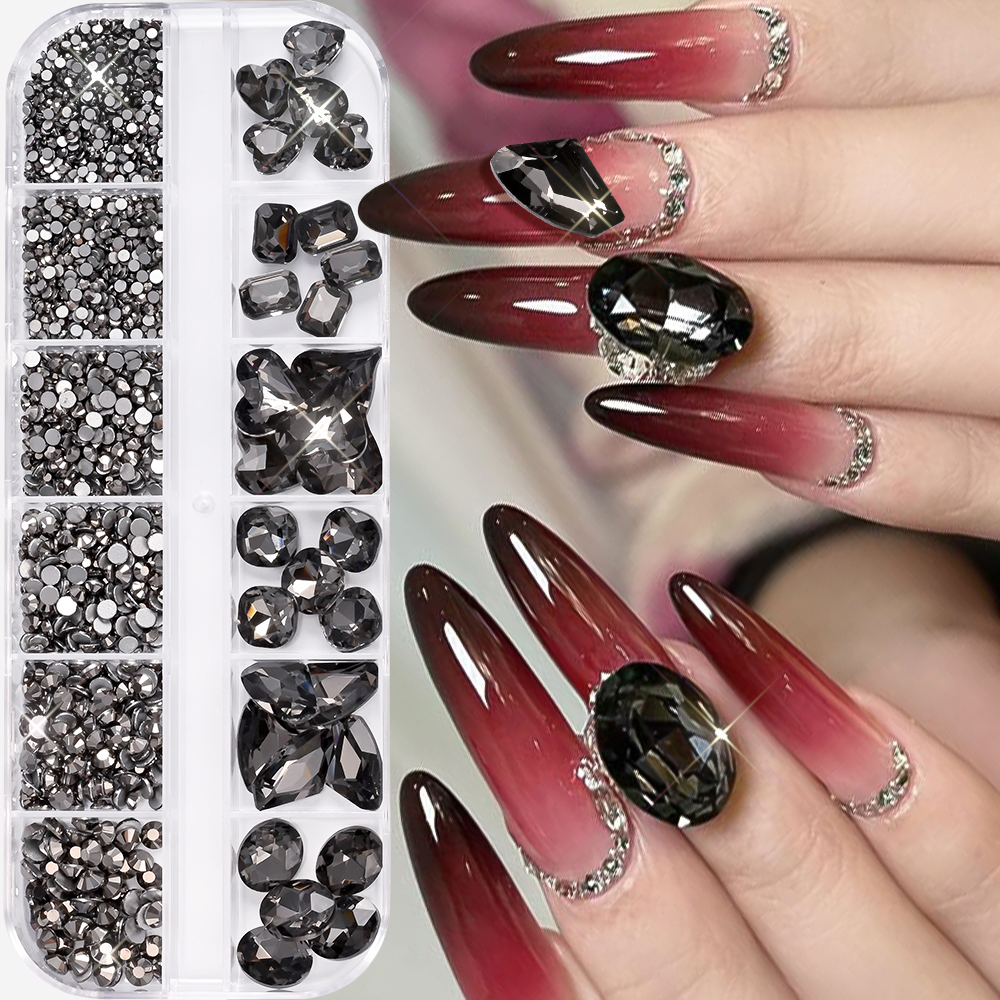 12Grids 3D Black Heart/Square/ - Hotfix Rhinestone Sheet review and price