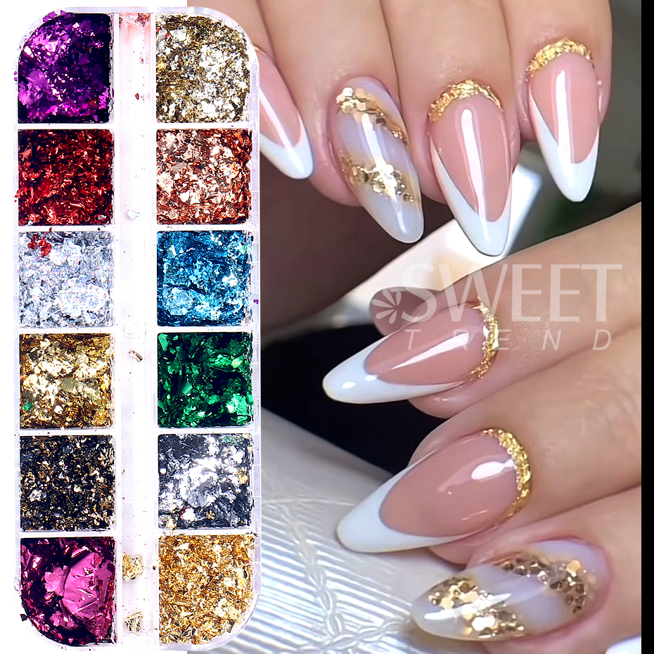 12 Grids Golden Foils Nails Gl - Glitter Vinyl Roll review and price