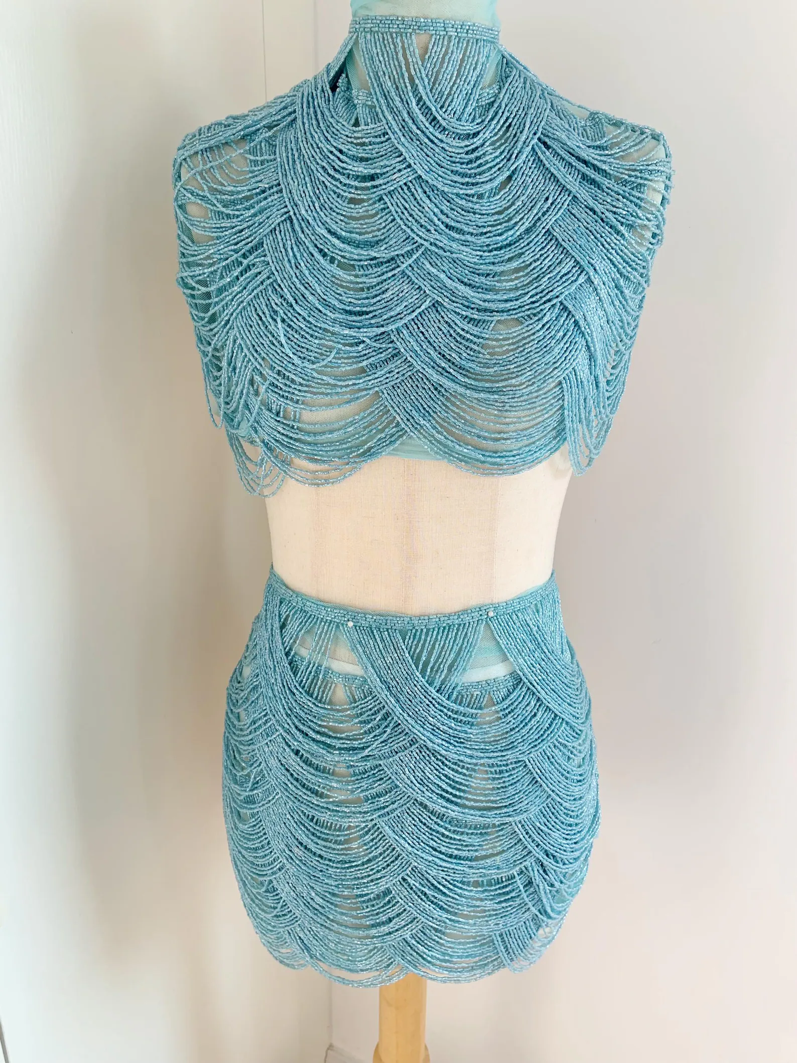Light Blue Chains Cape Fabric, - Beaded Trim Fringe review and price