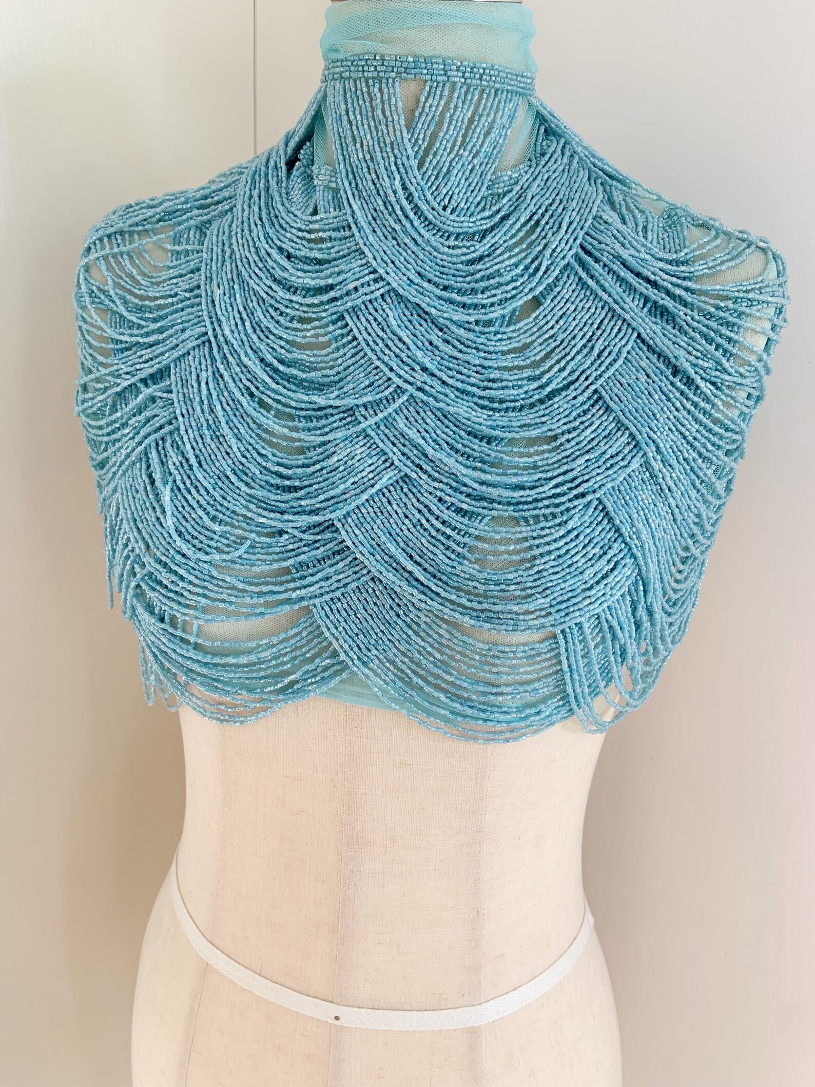 Light Blue Chains Cape Fabric, - Beaded Trim Fringe review and price