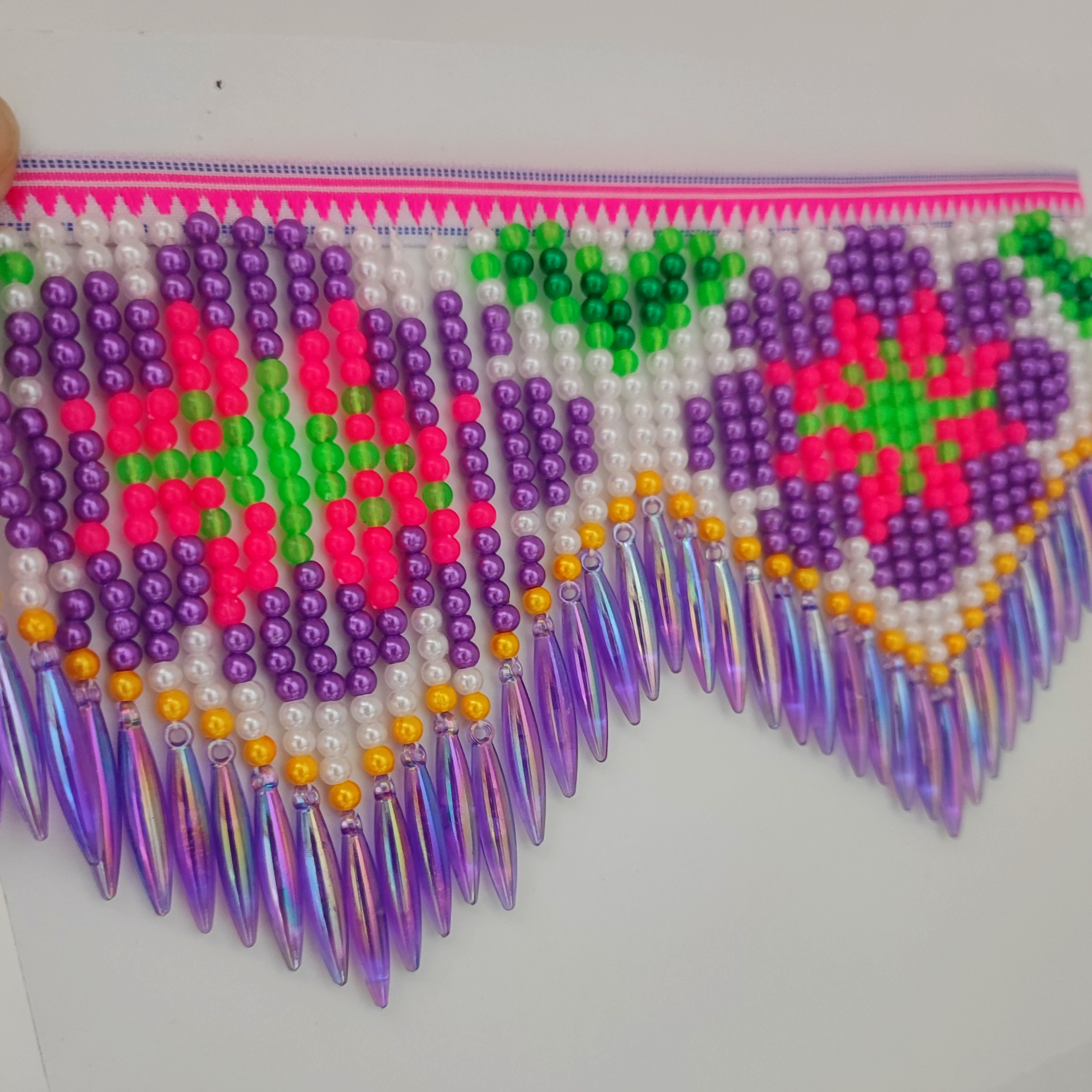 10cm Wide Purple Daisy Pattern - Beaded Trim Fringe review and price