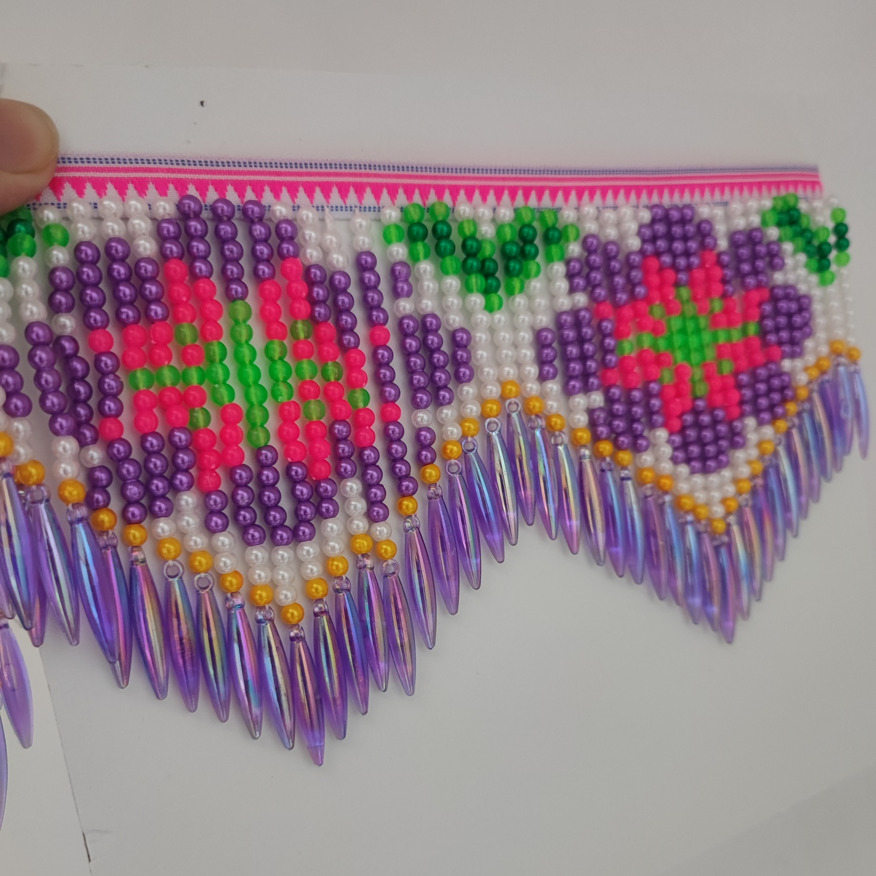 10cm Wide Purple Daisy Pattern - Beaded Trim Fringe review and price