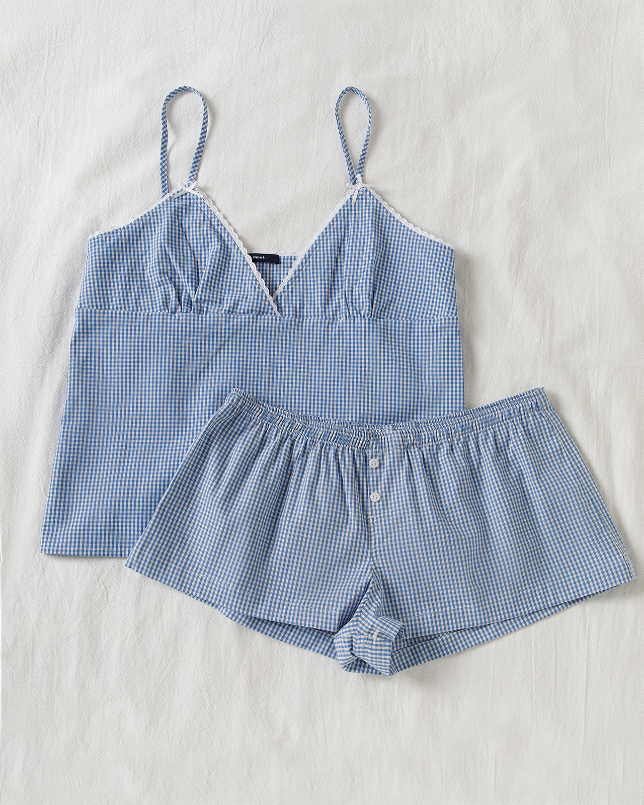 Blue Plaid Shorts 2 Piece Set  - Elastic Lace Trim review and price