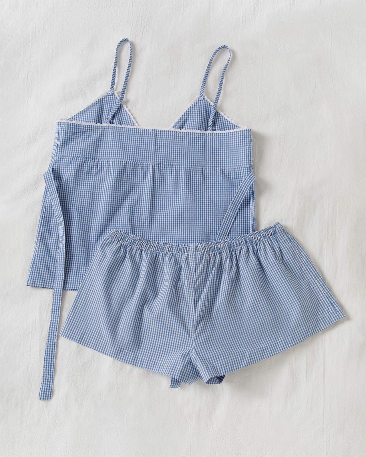 Blue Plaid Shorts 2 Piece Set  - Elastic Lace Trim review and price