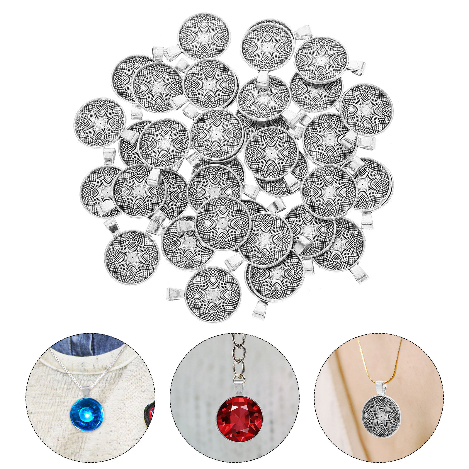 40Pcs Round Pendant Bezels Fla - Embellishment Crafts review and price